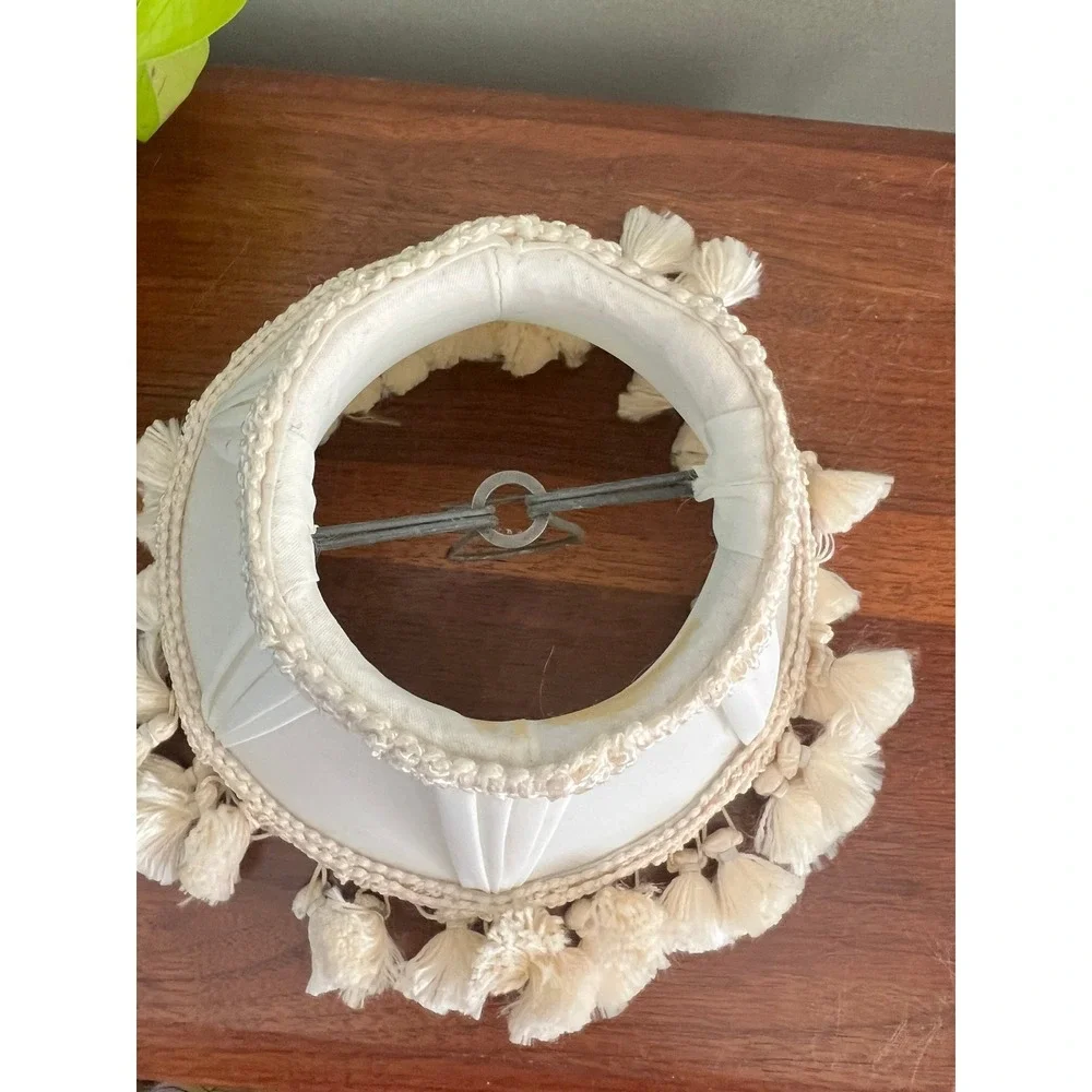 Vintage  Cream Pleated Tassel Fringe Lamp Shade Clip On Bell Small 7.5in